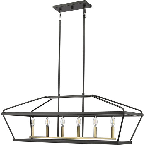 Surrey 6 Light 42 inch Matte Black/Vintage Brass Linear Chandelier Ceiling Light